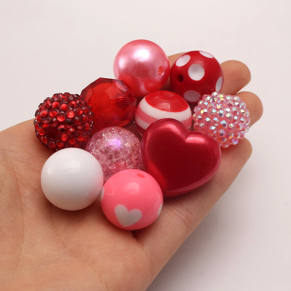 Bubblegum Beads 20mm Red Pink White Valentine Hearts Chunky Mix 50pcs 4
