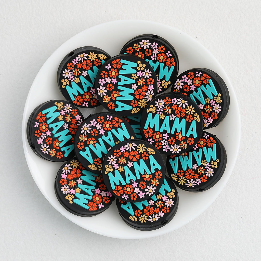 Floral Mother Silicone Focal Beads Round 20pcs