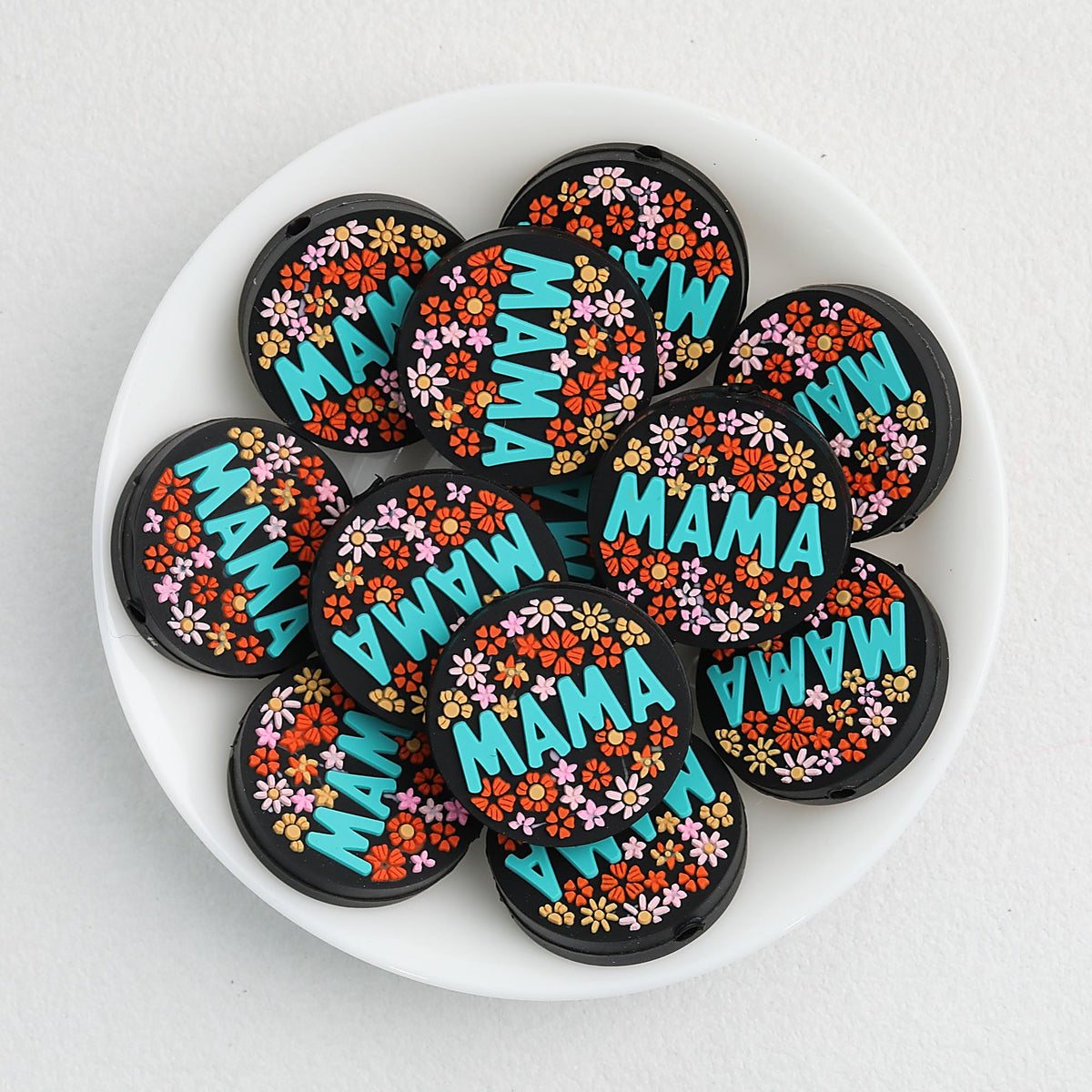 Floral Mother Silicone Focal Beads Round 20pcs