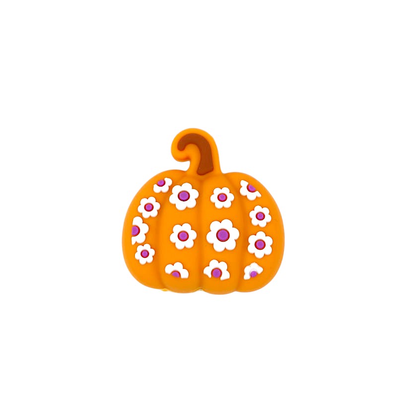 Silicone 3D Focal Beads Halloween Pumpkin White Flower Pink Center 20pcs
