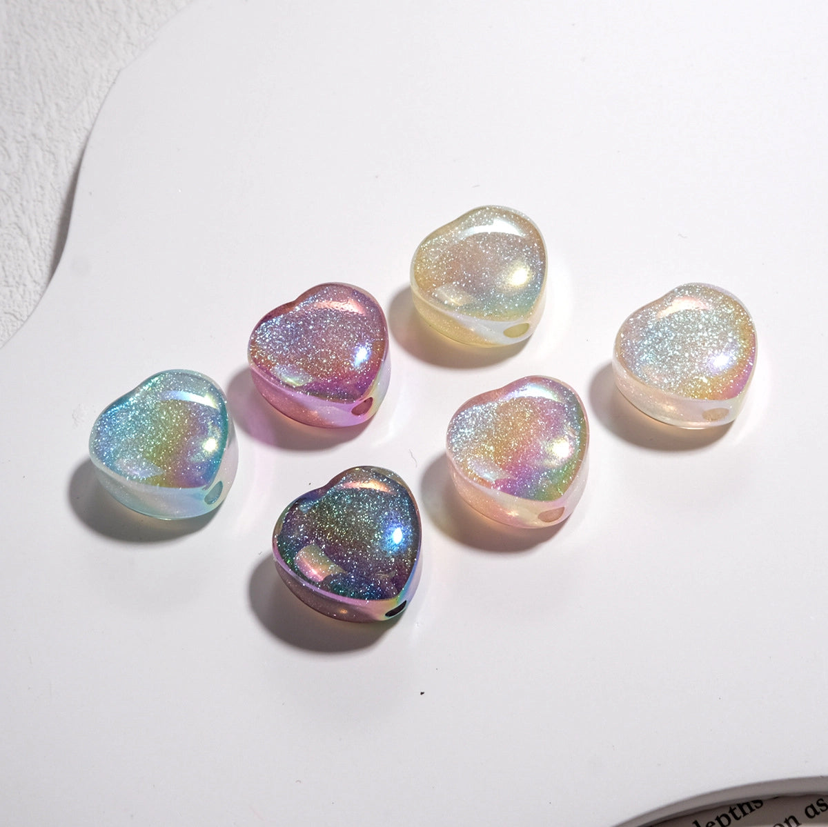 Glitter Starry Sky Heart Resin Beads 16mm Pastel Rainbow Shimmer 20pcs 2