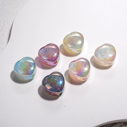 Glitter Starry Sky Heart Resin Beads 16mm Pastel Rainbow Shimmer 20pcs 2