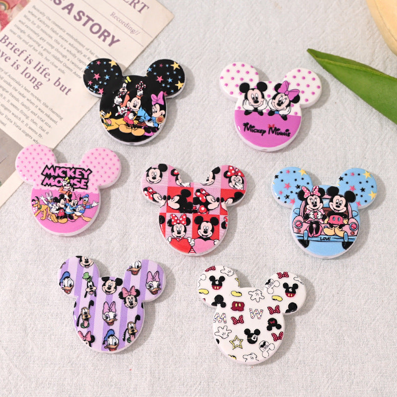 Cute Cartoon Mouse Head Acrylic Flat Beads 34mm 10pcs 3