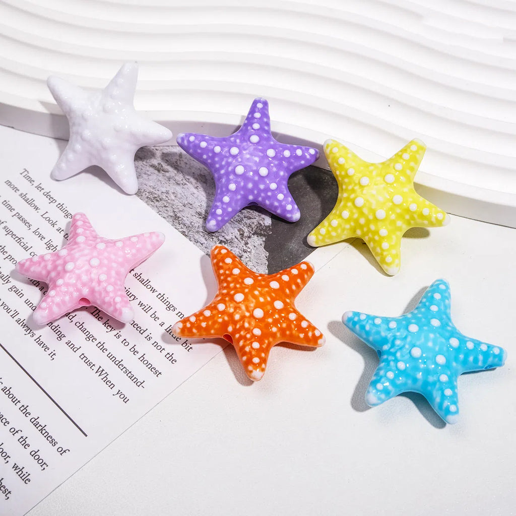Gradient Starfish Acrylic Beads 21/38mm Two-Color Textured 10pcs 2