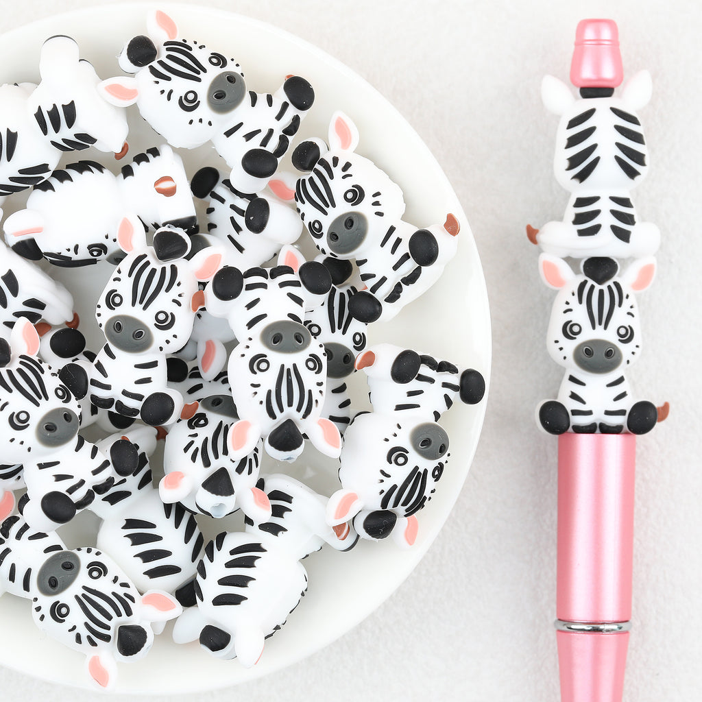  3D Sitting Zebra Silicone Focal Beads 20Pcs