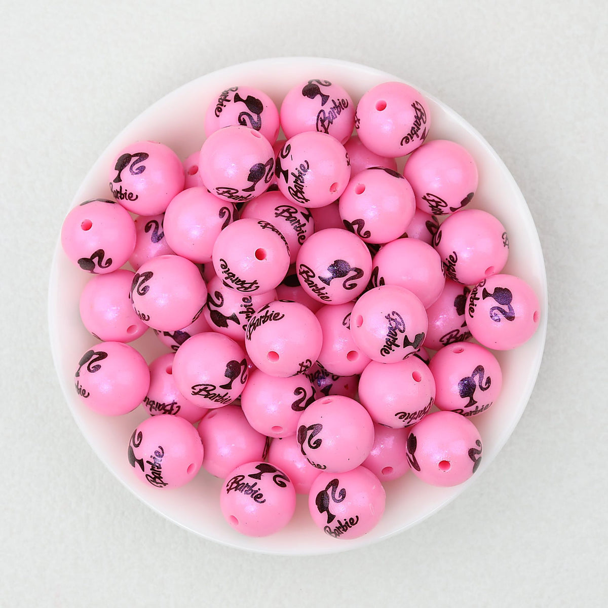 15mm Pink Barbie Print Round Silicone Beads 50pcs - Dark Pink