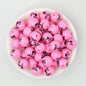 15mm Pink Barbie Print Round Silicone Beads 50pcs - Dark Pink