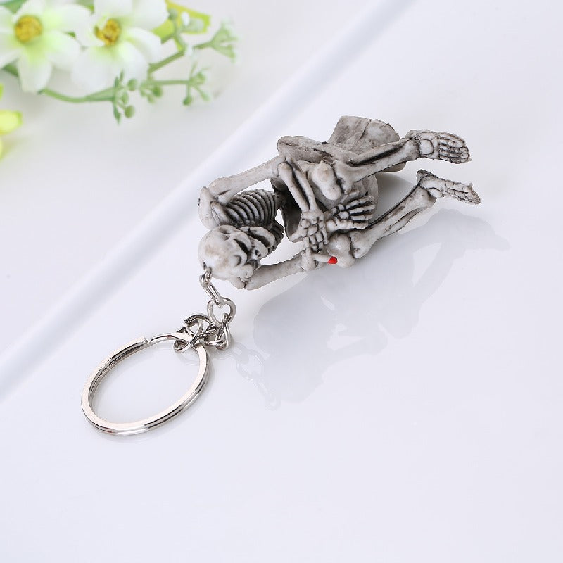 Rubber Halloween Skull Keychain Creative Skeleton on Throne Grey 3
