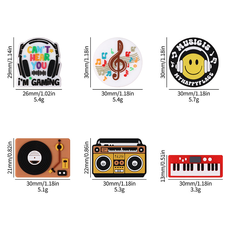 Silicone Focal Beads Music Themed Retro Radio and Smiley Face Circle Badge 8