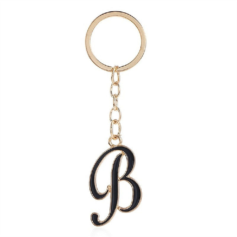 Metal Fashion Letter Keychain Black and Gold Script Design 6