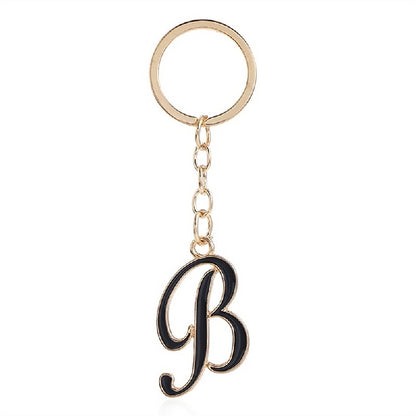 Metal Fashion Letter Keychain Black and Gold Script Design 6