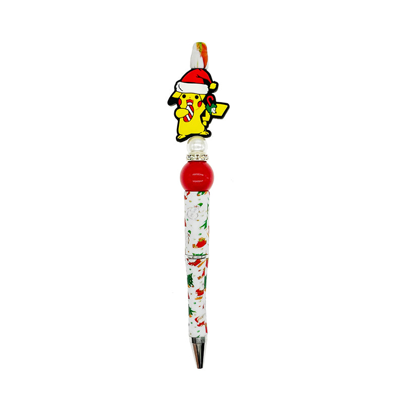 Silicone Focal Beads Christmas Pikachu Wearing Santa Hat Holding Candy Cane 20pcs 3