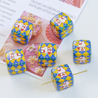 Cherry Bear Rabbit Square Acrylic Beads 14mm Playful Pattern 5pcs 7