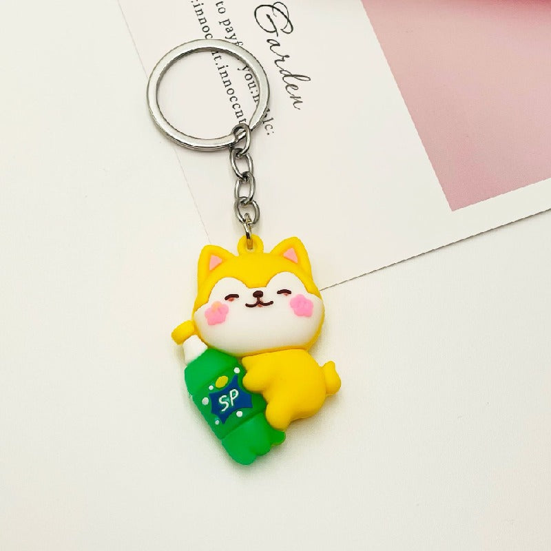 Cartoon Animal Keychain Soft PVC Soda Bottle Design 6