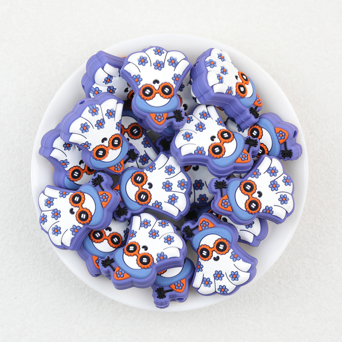 Purple Ghost Silicone Focal Beads Wholesale, Halloween Flower-Hat, Orange Glasses, Spider Accents