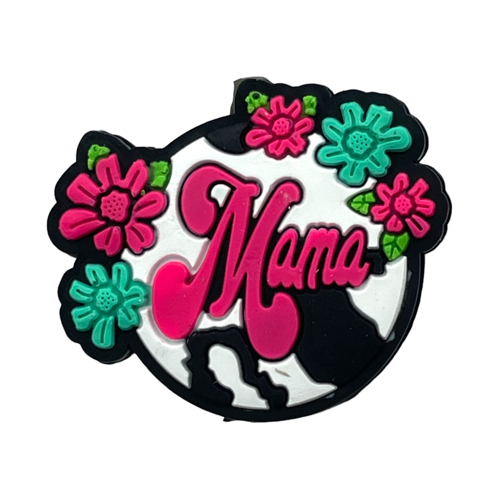 Silicone Focal Beads Mama Cow Print Hot Pink Script 20pcs