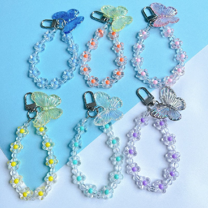 Acrylic Flower Laser Butterfly Beaded Keychain Translucent Colorful