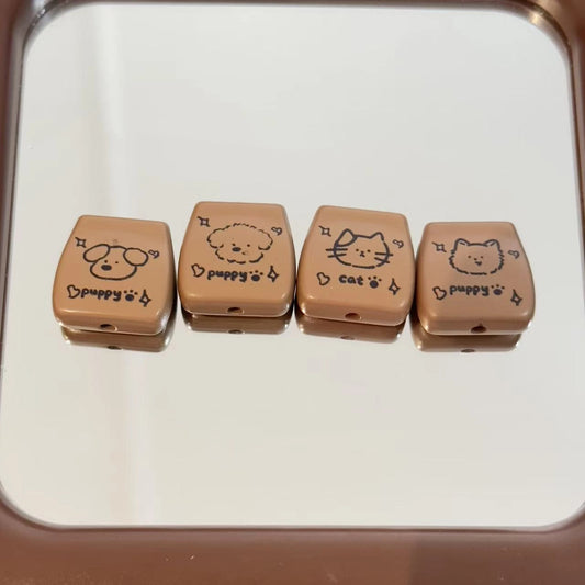 Square Acrylic Beads 20mm Puppy and Cat Coffee Brown 10pcs