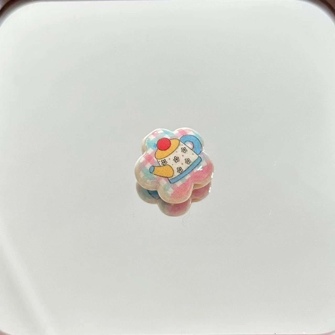 Cartoon Pattern Cherry Blossom Shaped Acrylic Beads 20mm 10pcs 3