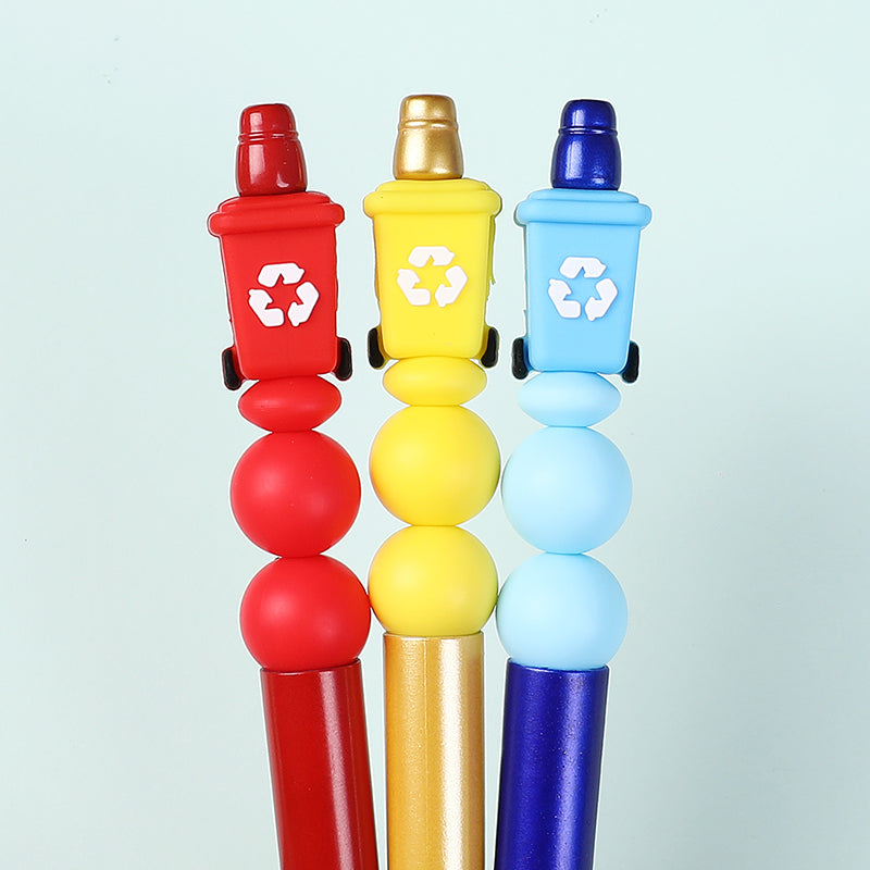 Silicone 3D Focal Beads Sanitation Red Cap Recycling Symbol 8