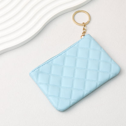 Wallet Keychain Coin Purse Plaid Simple Solid Color