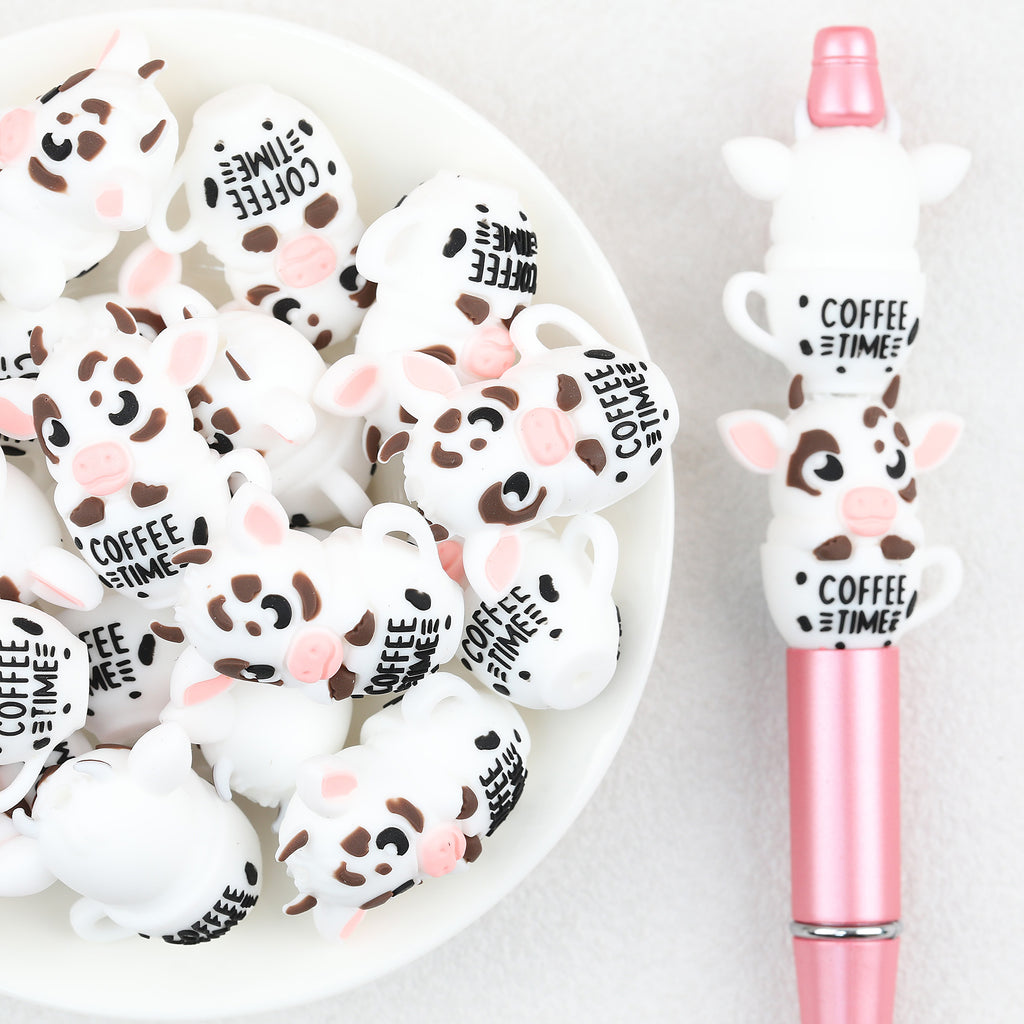 3D Cow Coffee Cup Silicone Focal Beads 20Pcs 