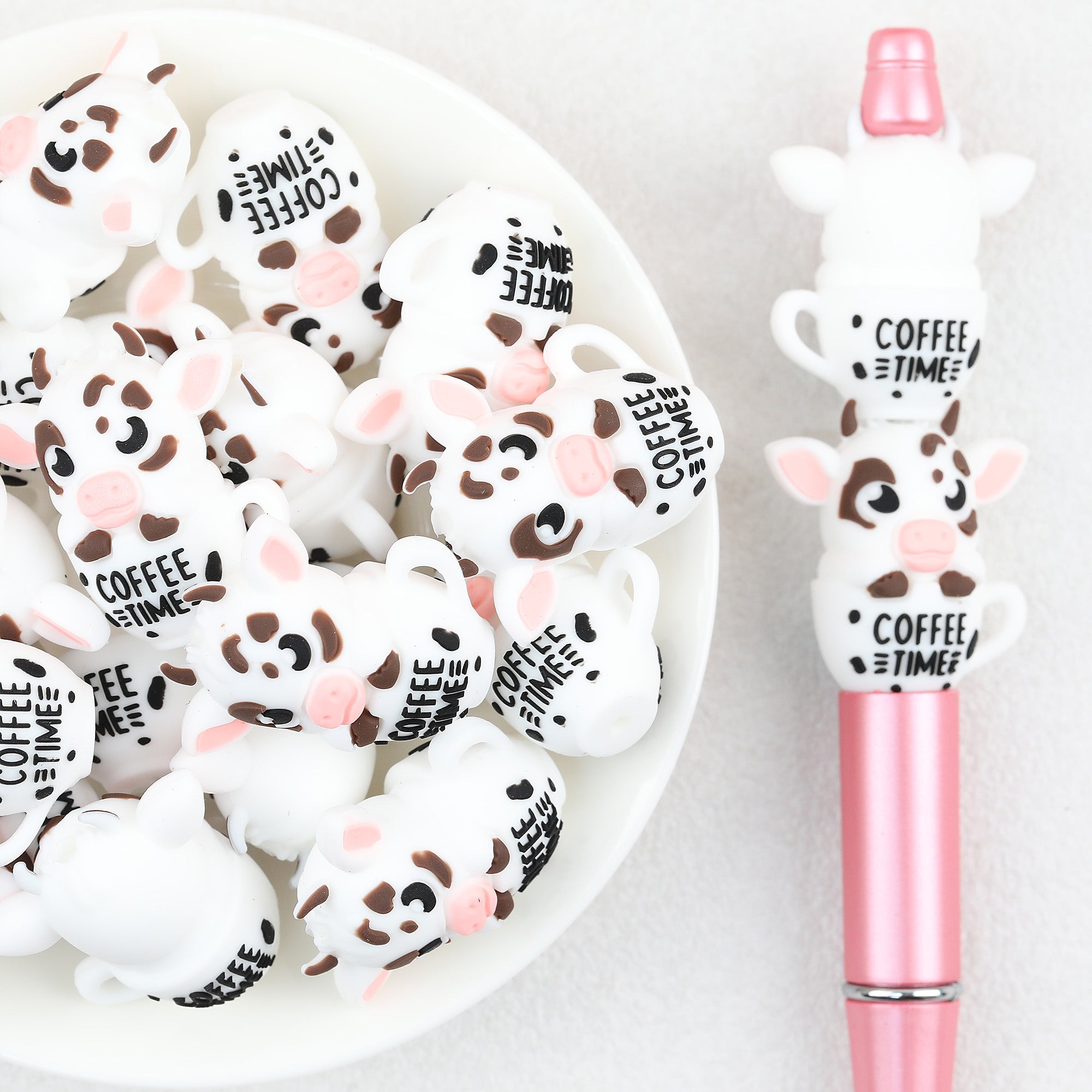 3D Cow Coffee Cup Silicone Focal Beads 20Pcs 