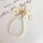 Pearl Beaded Bow Round Charm Keychain Plastic Resin Material 6