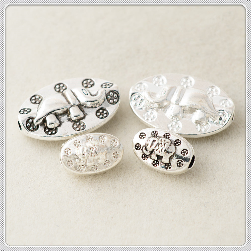 Oval Metal Beads 11.6mm 20mm Auspicious Elephant Bright Silver Alloy 100pcs