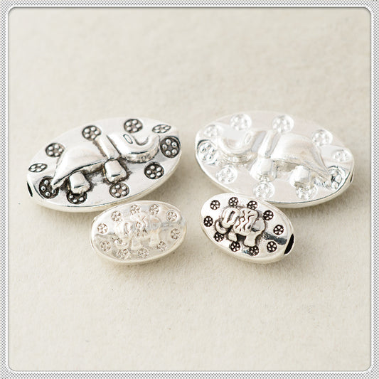 Oval Metal Beads 11.6mm 20mm Auspicious Elephant Bright Silver Alloy 100pcs