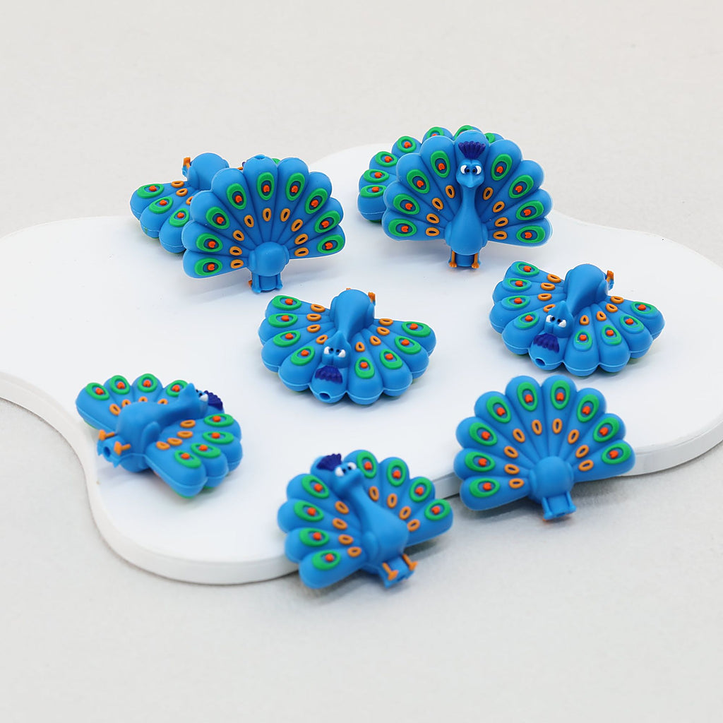 Blue 3D Peacock Silicone Focal Beads with Hole 20pcs