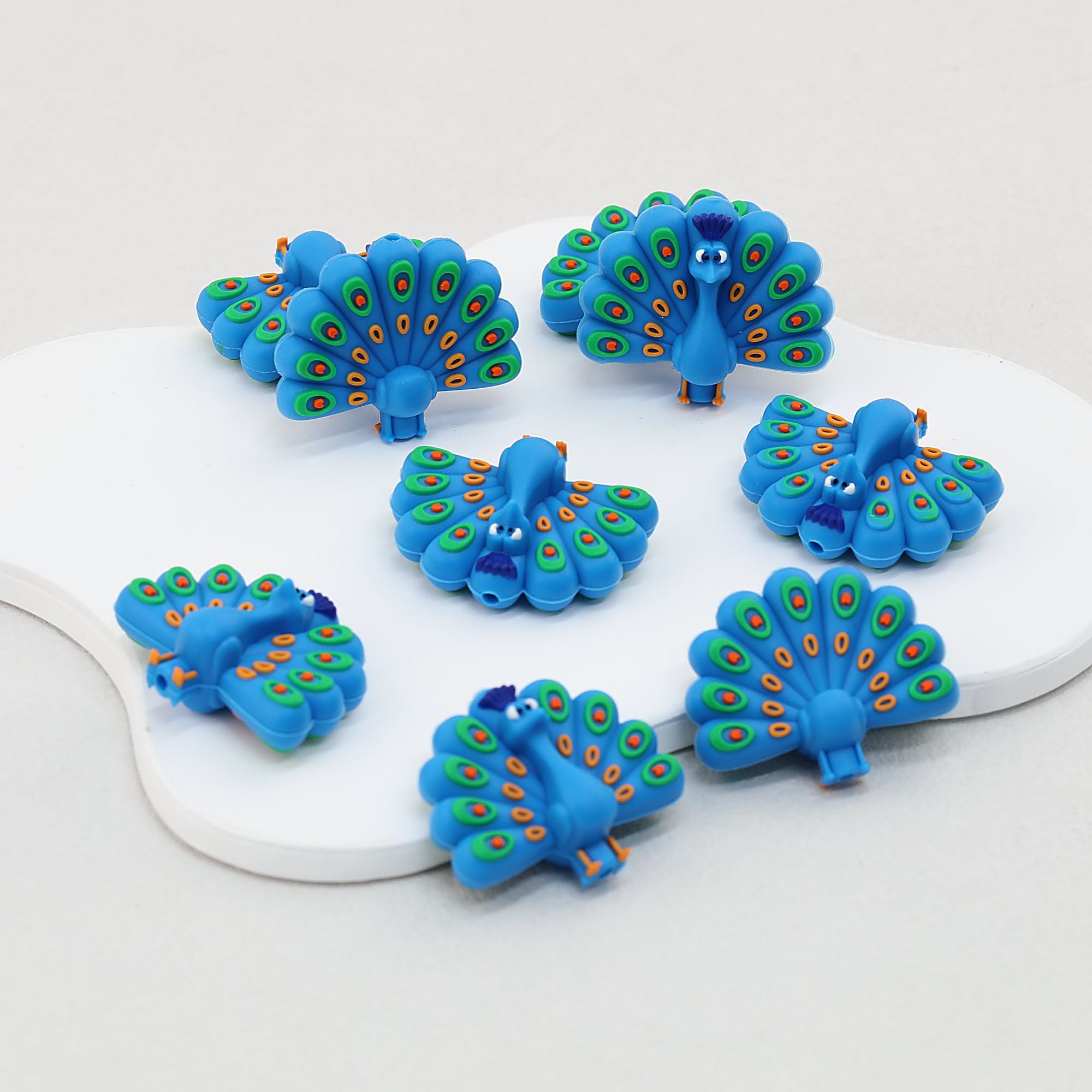 Blue 3D Peacock Silicone Focal Beads with Hole 20pcs