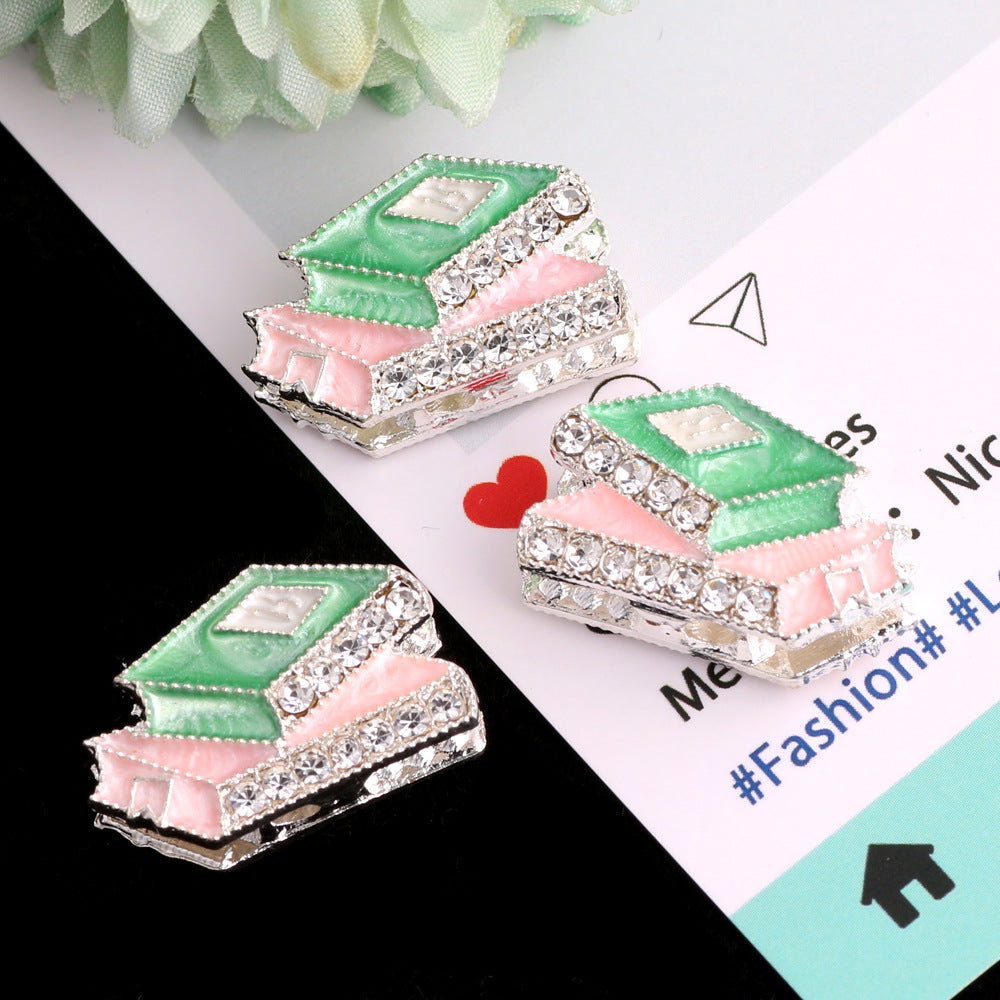 Alloy Rhinestone Stack of Books Beads 23mm 3pcs 6