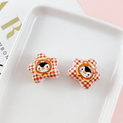 Checkered Star Shaped Acrylic Beads with Penguin Print 20*18mm 20pcs 4