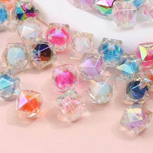 Faceted Acrylic Beads 16mm Diamond Shape Rainbow Assorted 200pcs