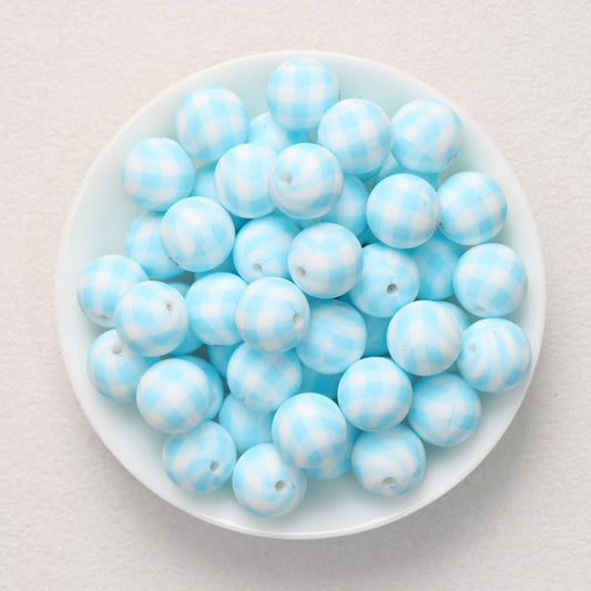 15mm Checkered Pattern Priented Round Silicone Beads Multi Color 50pcs 2