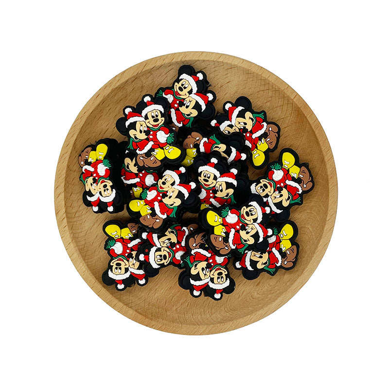 Silicone Focal Beads Christmas Mickey Minnie Couple Circle Badge 20pcs 2