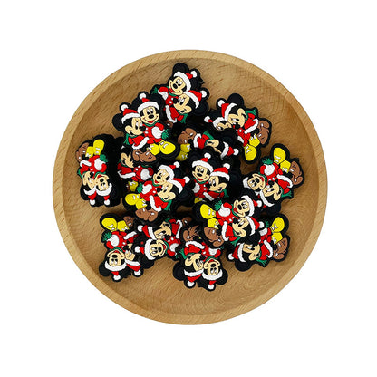 Silicone Focal Beads Christmas Mickey Minnie Couple Circle Badge 20pcs 2