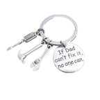 Alloy Handyman Tool Round Tag Keychain Polished Silver Metal