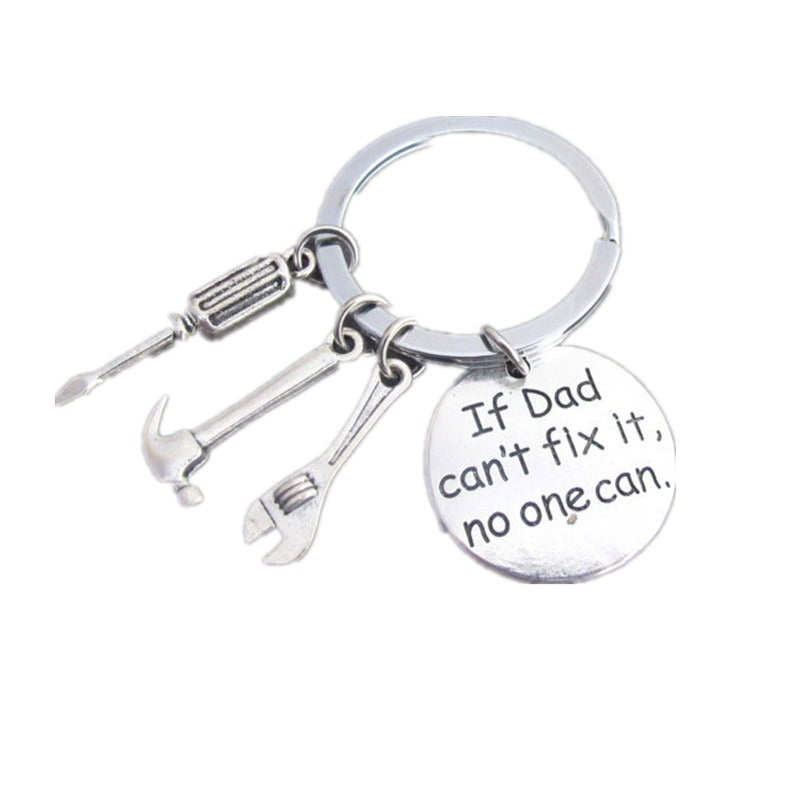Alloy Handyman Tool Round Tag Keychain Polished Silver Metal