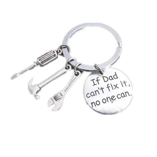 Alloy Handyman Tool Round Tag Keychain Polished Silver Metal