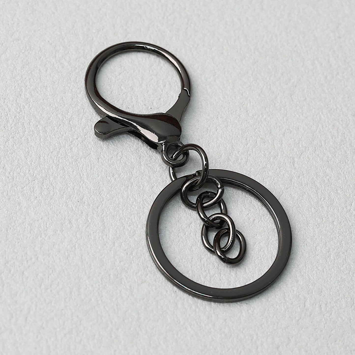 Zinc Alloy Lobster Clasp Keychain Hardware with Split Ring - Gun Black-Chain Style