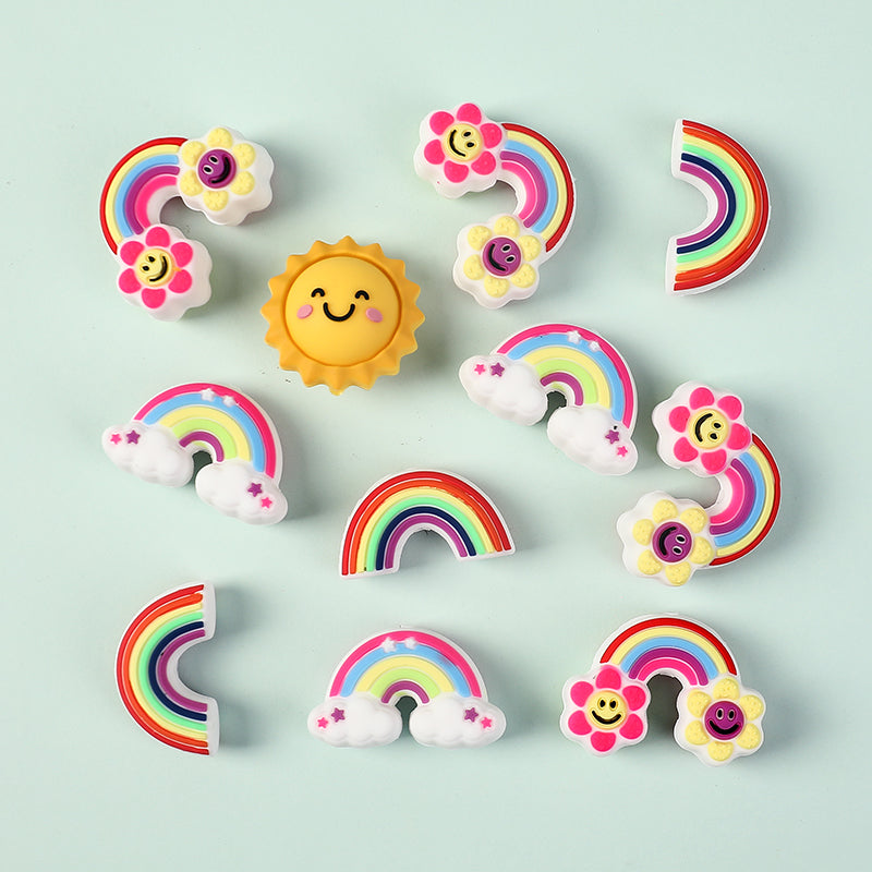 Silicone 3D Focal Beads Smiling Sun Rainbow Flowers Holding Flower Charm 20Pcs 5