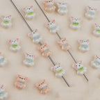 Hand Painted Bear Ceramic Beads 17mm Multicolor 2pcs