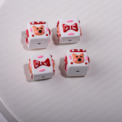 Painted Square Acrylic Beads 15mm Circus Pig Rabbit Expression 5pcs 8