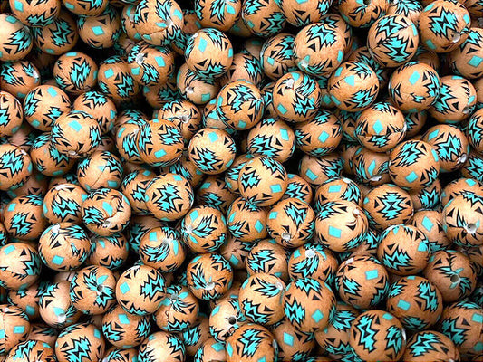 15mm Silicone Beads Pink Yellow Lightning Print 50pcs 2
