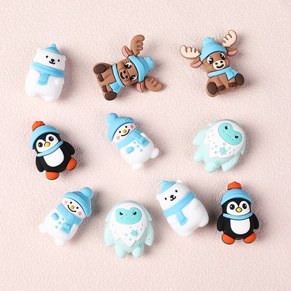 Silicone 3D Focal Beads Winter Theme Polar Bear Snow Monster Wearing Hats 20pcs 3