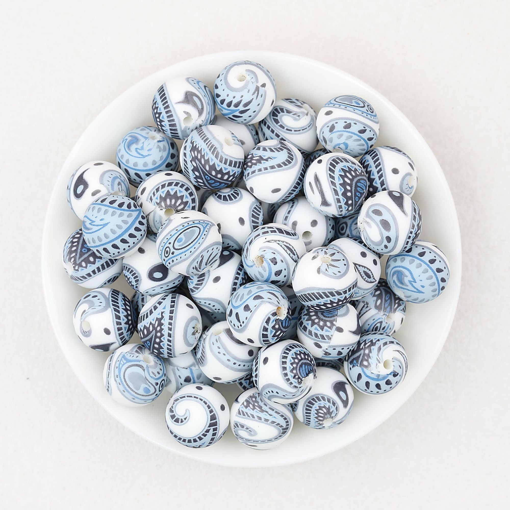 15mm Printed Pattern Round Silicone Beads 50pcs - Interstellar