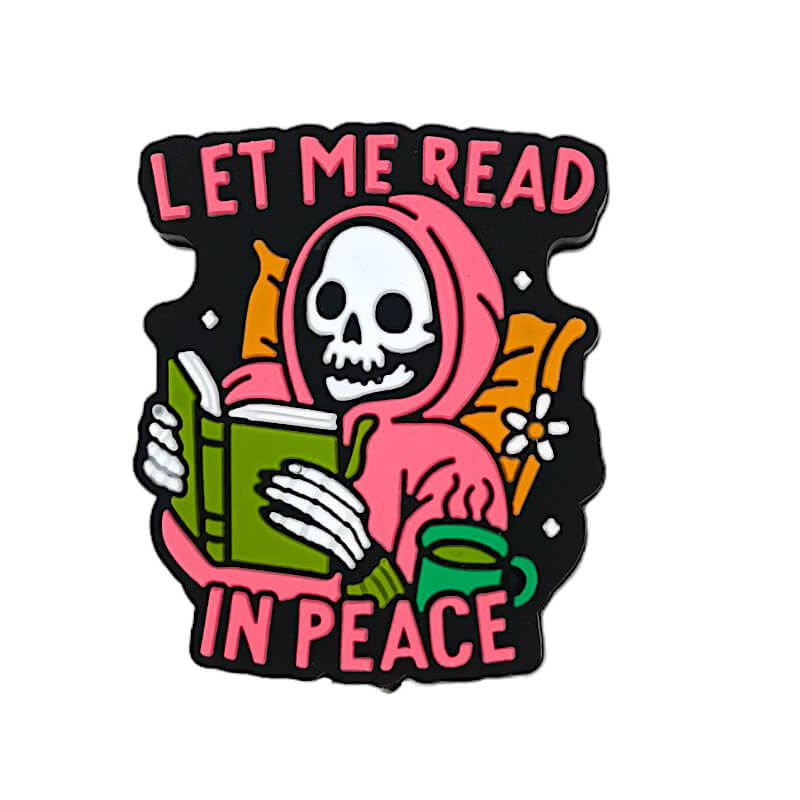 Silicone Focal Beads Skeleton Book With Let Me Read In Peace Text