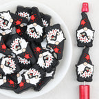 Flat Axe Gnome Silicone Focal Beads Wholesale, Halloween Black White Red Design
